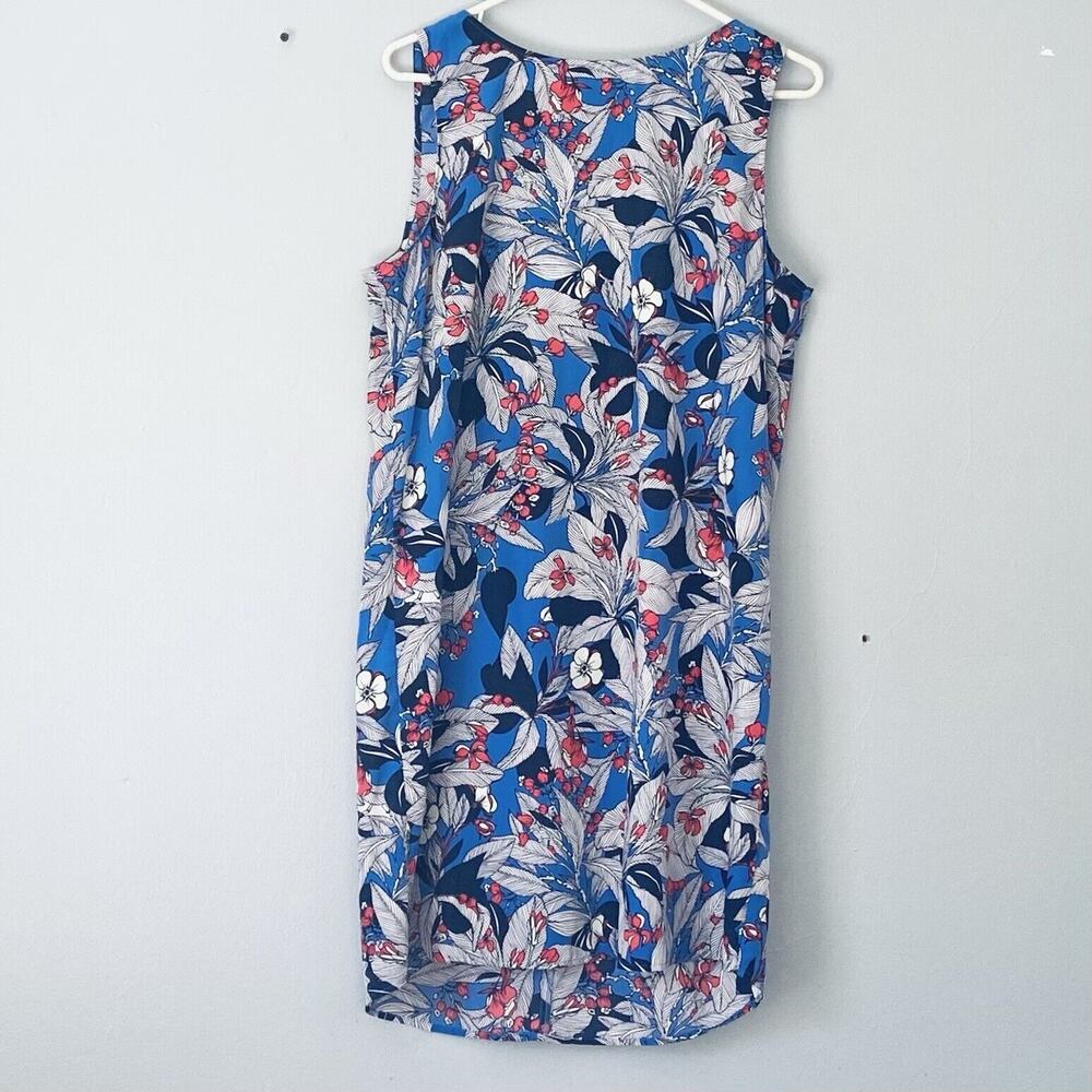 Halogen Dress Size Large Blue White Coral Floral Sleeveless Shift Lightweight